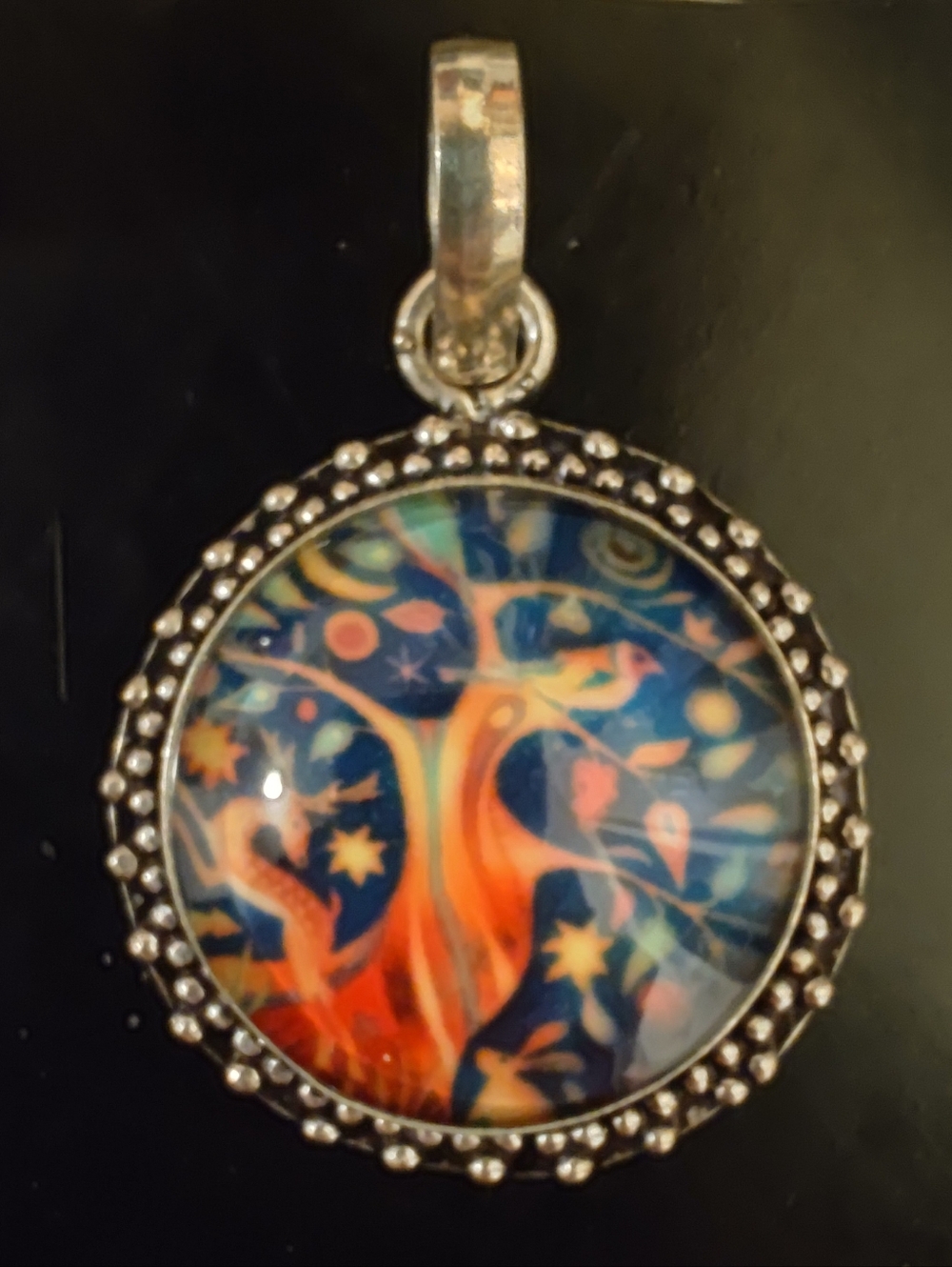 TREE OF LIFE Art Glass Cabochon Jewelry Set: Ring (Size 7) & Pendant - SHIP FREE